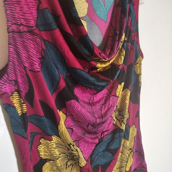 Worthington Top Womens Medium Purple Floral Drape Cowl Sleeveless Tank Silky M - Picture 5 of 12